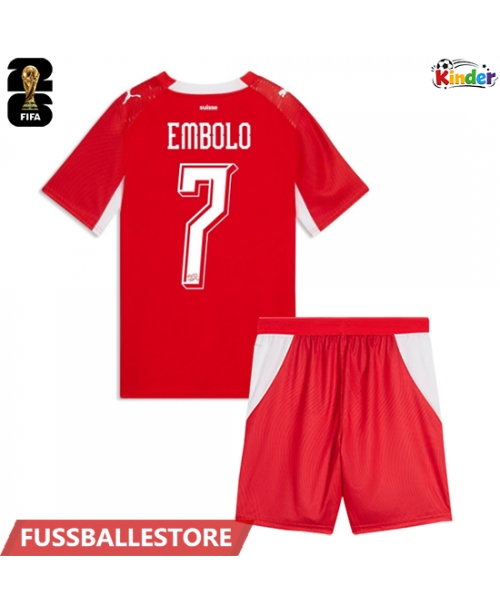 Günstige Schweiz Breel Embolo #7 Heimtrikotsatz Kinder WM 2026 Kurzarm (+ Kurze Hosen)